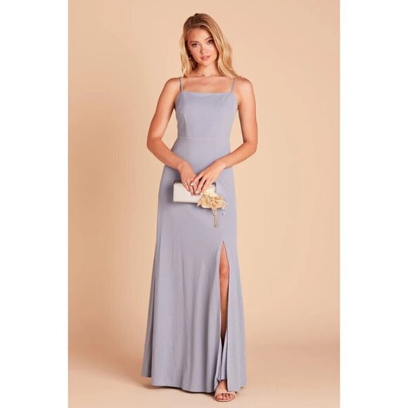 Birdy Grey Benny‎ Crepe Maxi Formal Bridesmaid Dress Dusty Blue Large NWT - Picture 2 of 14